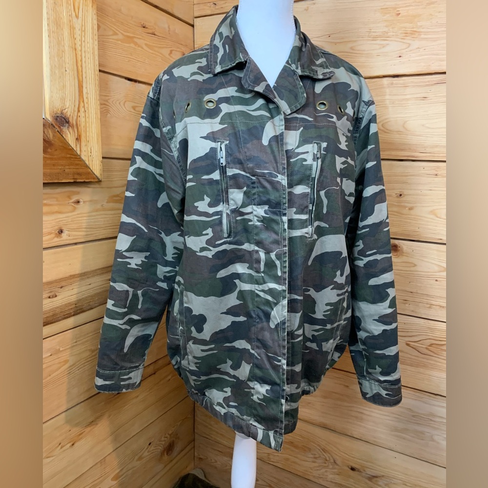 Camouflage Military Denim Jacket Oversized Mens Small Fits Large